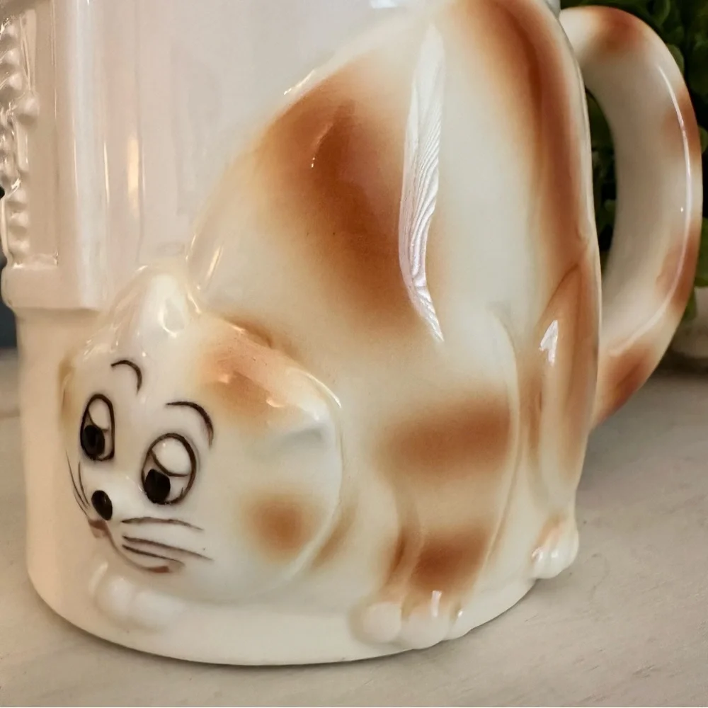 Vintage Quon Quon Home Sweet Home 3D Cat & Mouse Coffee Mug Ceramic 1980 Japan